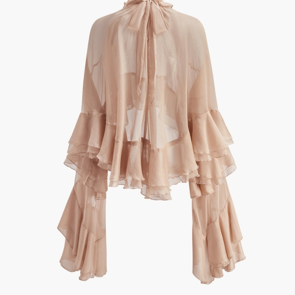 Elegant Women's Tan Ruffle Top